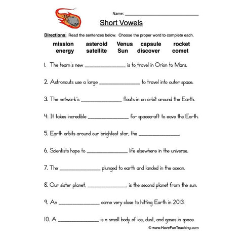 Short Vowels 6 Worksheet