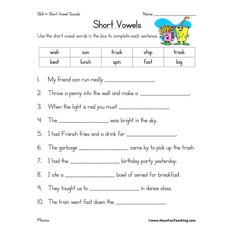 Short Vowels Worksheet 8