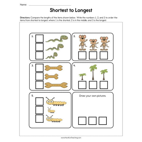 Shortest to Longest Worksheet