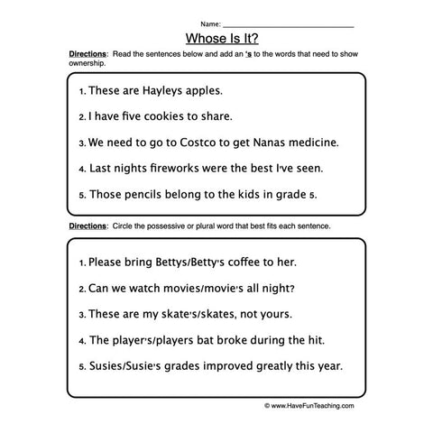 Showing Ownership Worksheet