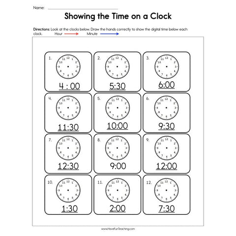 Showing the Time on a Clock Worksheet