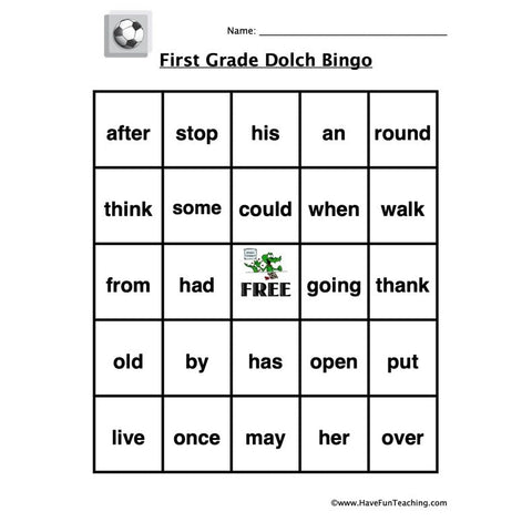Sight Word Bingo First Worksheet