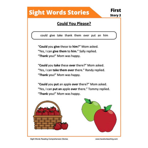Sight Words Reading Comprehension 12 Worksheet