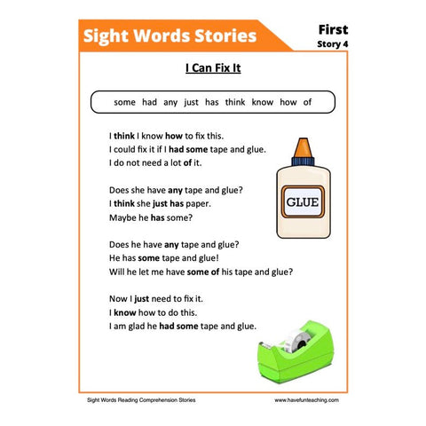 Sight Words Reading Comprehension 14 Worksheet