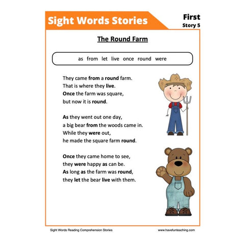 Sight Words Reading Comprehension 15 Worksheet