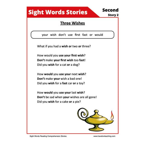 Sight Words Reading Comprehension 17 Worksheet