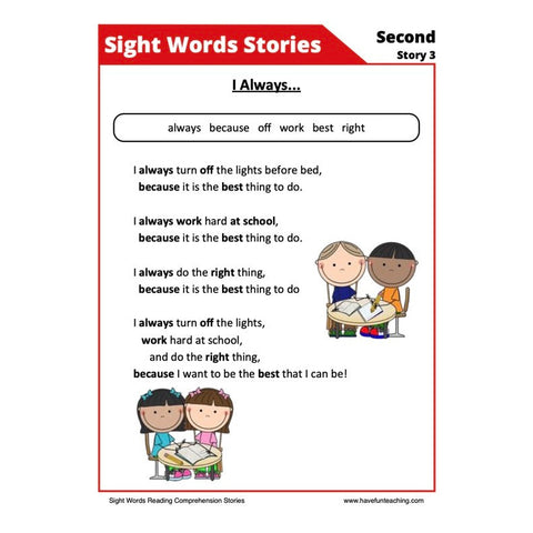 Sight Words Reading Comprehension 18 Worksheet