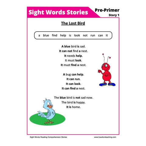Sight Words Reading Comprehension Worksheet