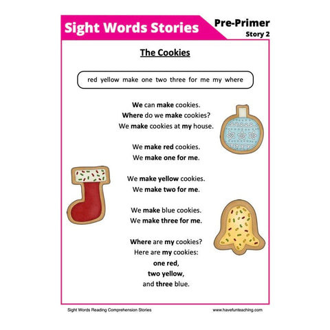 Sight Words Reading Comprehension Worksheet 2