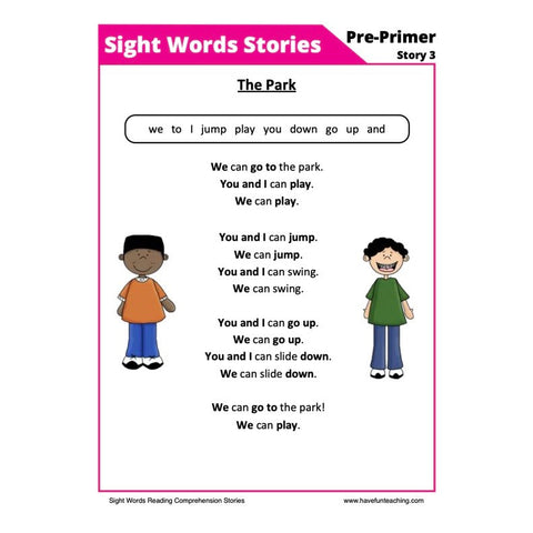Sight Words Reading Comprehension Worksheet 3