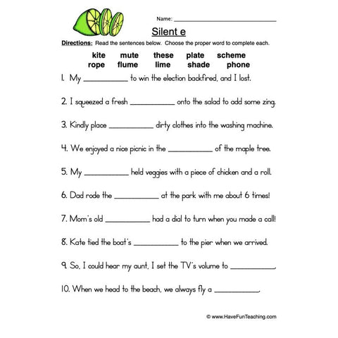 Silent E Worksheet