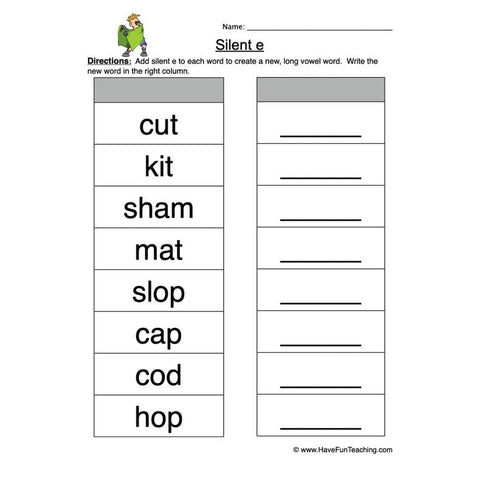 Silent E Worksheet 4