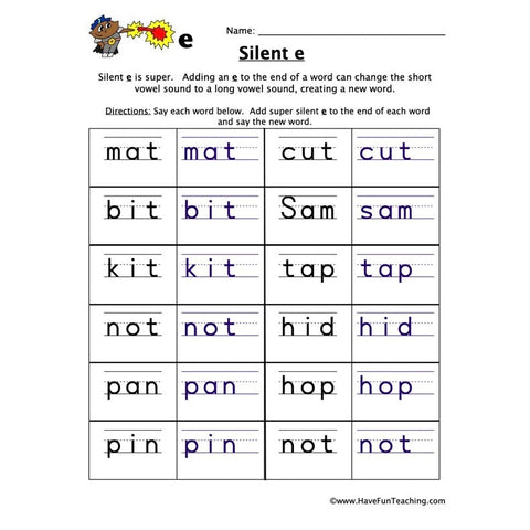Silent E Worksheet 5
