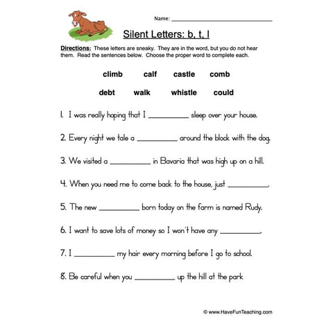 Silent Letters B T L Worksheet