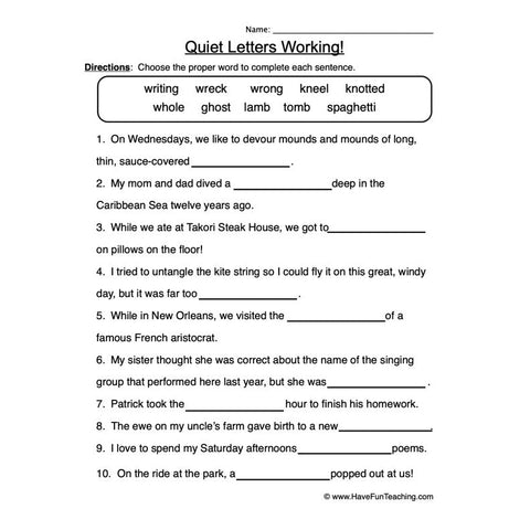 Silent Letters Worksheet