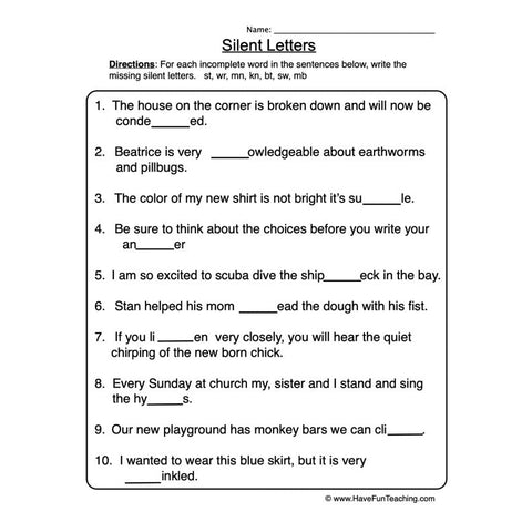 Silent Letters Worksheet 2