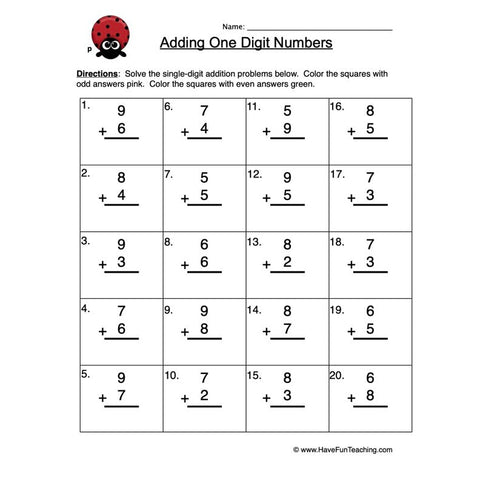 Single Digit Addition Worksheet 4