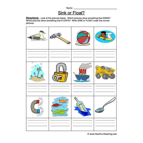Sink Float Worksheet