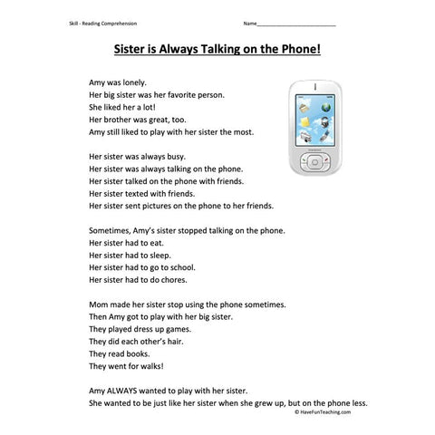 Sister Is Always Talking on the Phone! Worksheet