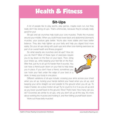 Sit Ups Health and Fitness Reading Comprehension Worksheet