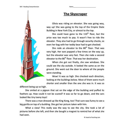Skyscraper Reading Comprehension Worksheet