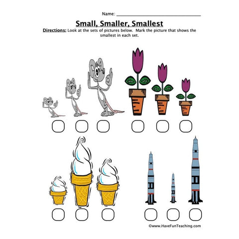Small Smaller Smallest Worksheet