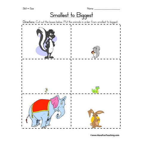 Smallest to Biggest Worksheet