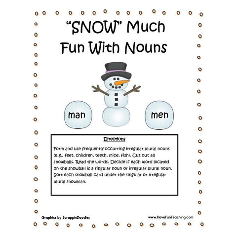 Snow Much Fun with Nouns Regular Irregular Nouns Game