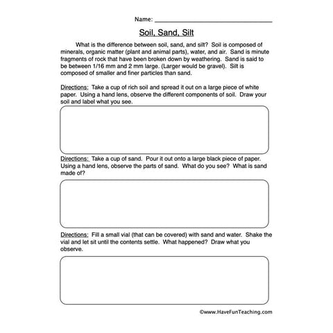 Soil Sand Silt Worksheet