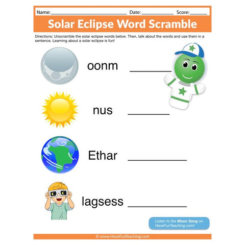 Solar Eclipse Word Scramble Worksheet