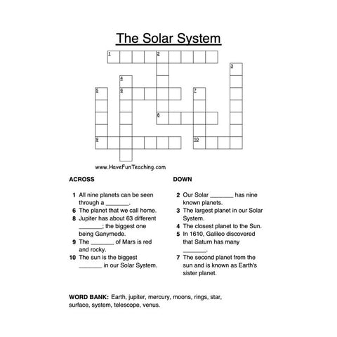 Solar System Crossword Puzzle Worksheet
