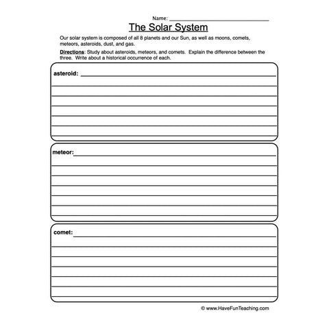 Solar System Worksheet 5