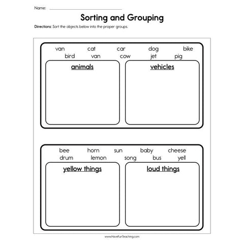 Sorting and Grouping Worksheet