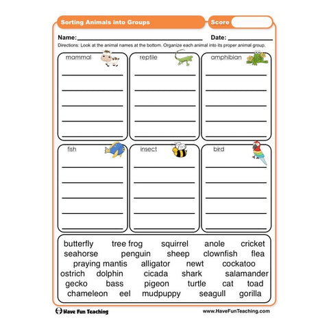Sorting Animals Into Groups Worksheet