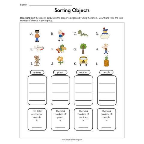 Sorting Objects Worksheet