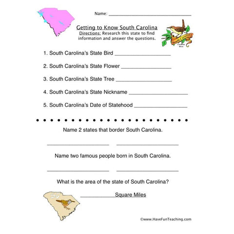 South Carolina Worksheet