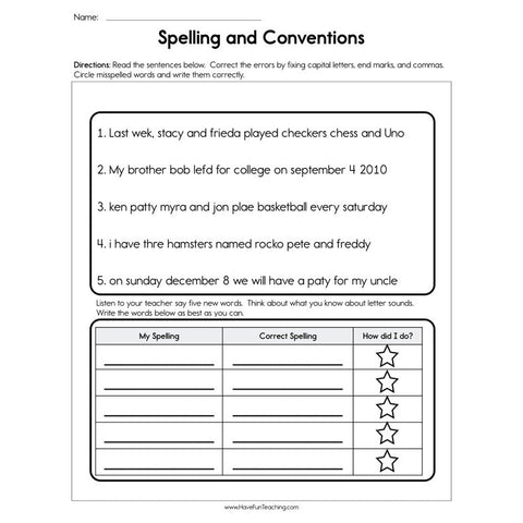 Spelling and Conventions Worksheet