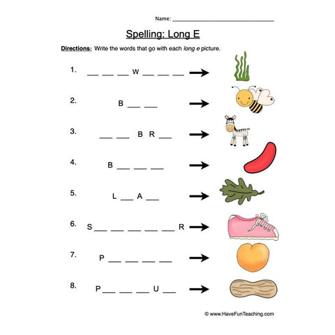 Spelling Long E Worksheet