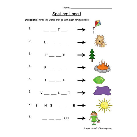 Spelling Long I Worksheet