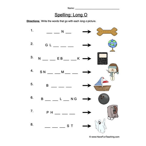 Spelling Long O Worksheet