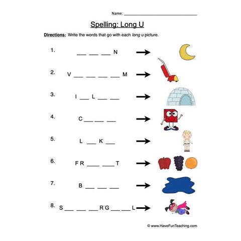Spelling Long U Worksheet