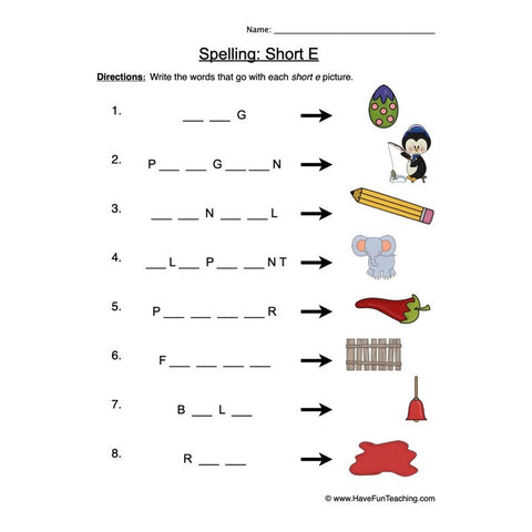 Spelling Short E Worksheet