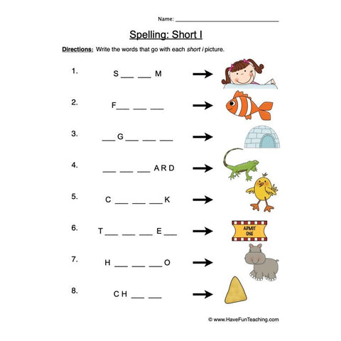 Spelling Short I Worksheet