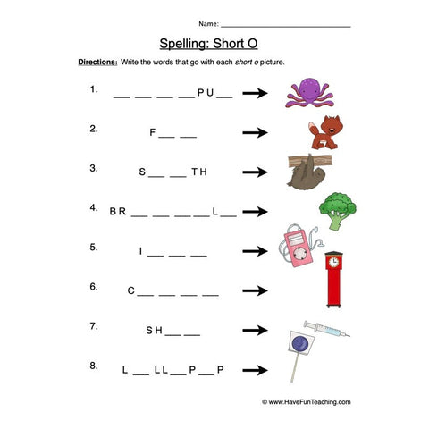 Spelling Short O Worksheet