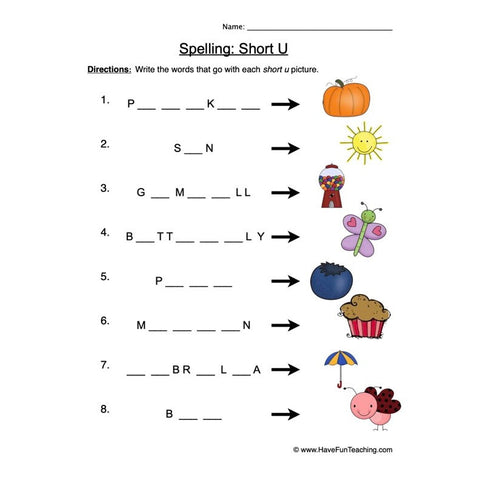 Spelling Short U Worksheet