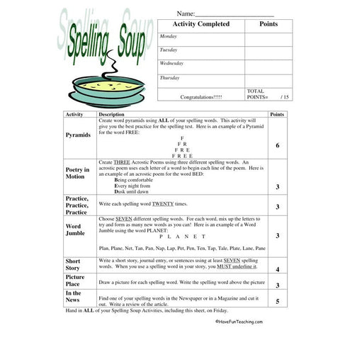 Spelling Soup Intermediate Worksheet 2
