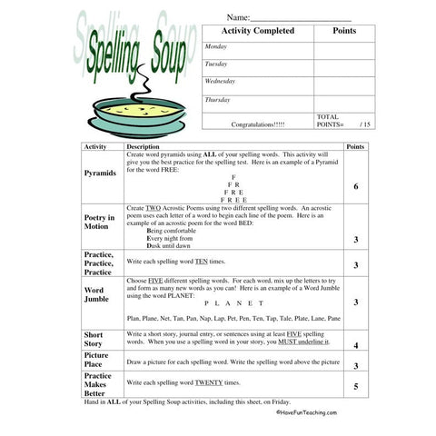 Spelling Soup Primary Worksheet 2