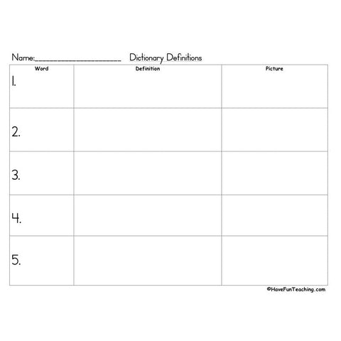 Spelling Word Definitions Worksheet