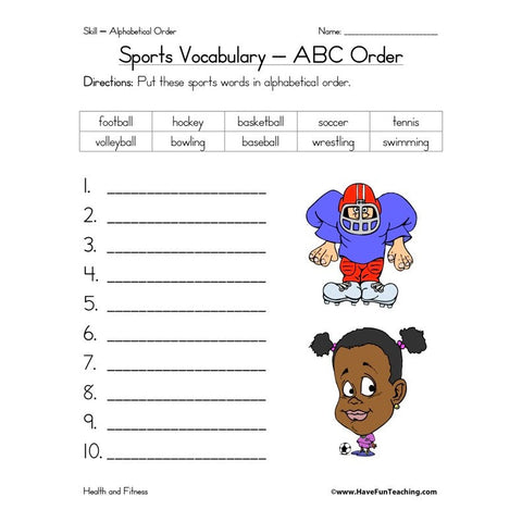 Sports ABC Order Worksheet
