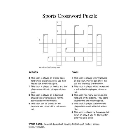 Sports Crossword Puzzle Worksheet